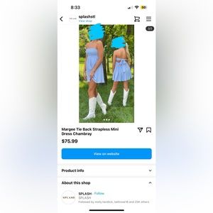 Splash Tribe - strapless light blue tie back mini dress